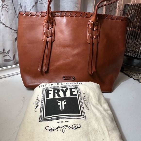 Frye Layla Concho Cognac Leather Shopper Tote with Braided Detail - Picture 3 of 14